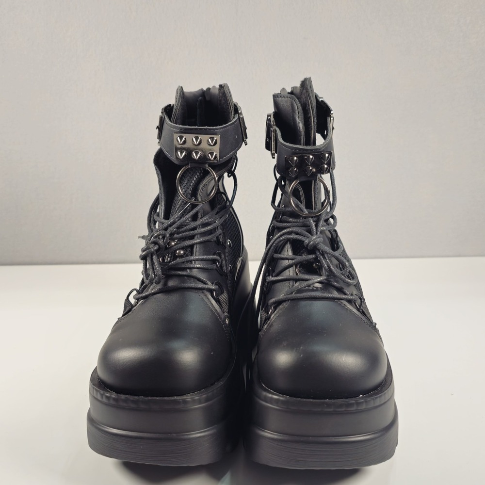 Women's Black Goth Platform Wedge Ankle Boots Lace Up EU 38 US 7.5 - Picture 2 of 7